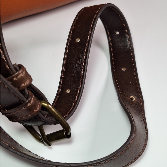 Chala Faux Vegan Leather Fold Over Crossbody Bag Purse Cognac Boho Earthy - Picture 7 of 10